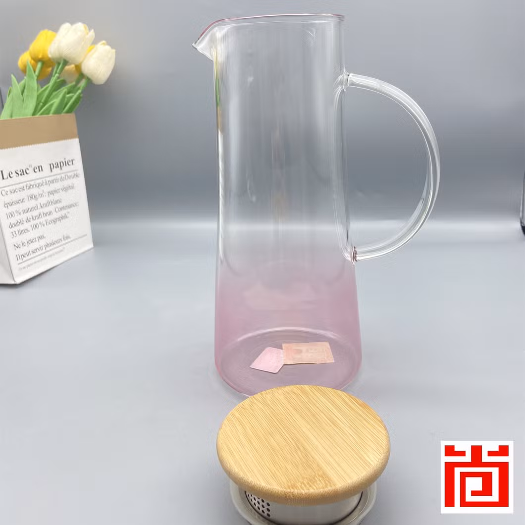 Borosilicate Glass Pitcher/Glassware with Bamboo and Stainless Steel Lid for Kitchen