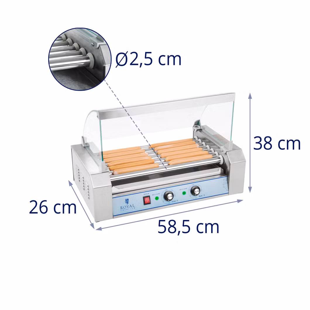 German Quality Standards CE Certified Market Leading Price 7 Heating Rods Protection Cover 1400W Hot Dog Sausage Grill