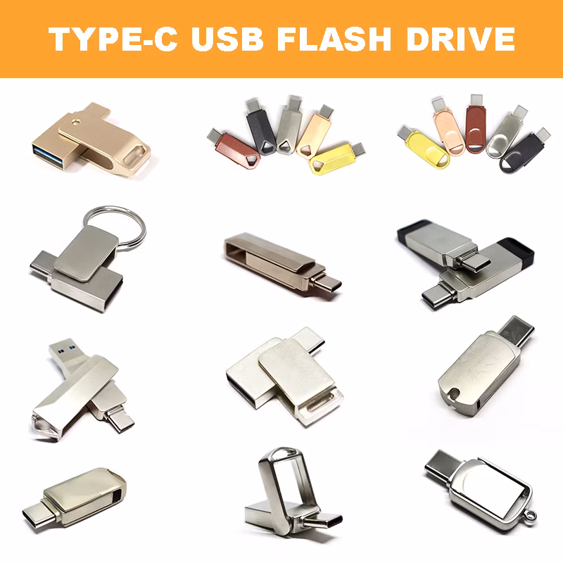 Type-C USB 2.0 3.0 Gun Color Metal USB Flash Drive Custom Logo Flash Drives