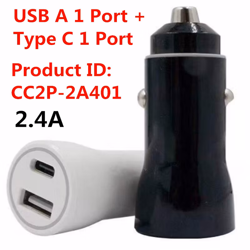 Customize Your Logo USB A Type C 2.4A Mobile Car Power Adapter Charging Car Charger for iPhone Samsung Huawei Oppo Vivo Infinitive Itel Tecno Mobile Phone