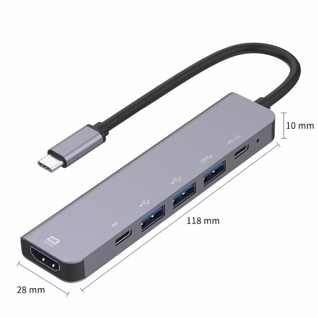 6 in 1 Type-C to Multi-Functional Docking Station 4K@30Hz HDMI+USB3.0+USB2.0*2+Type-C+Pd