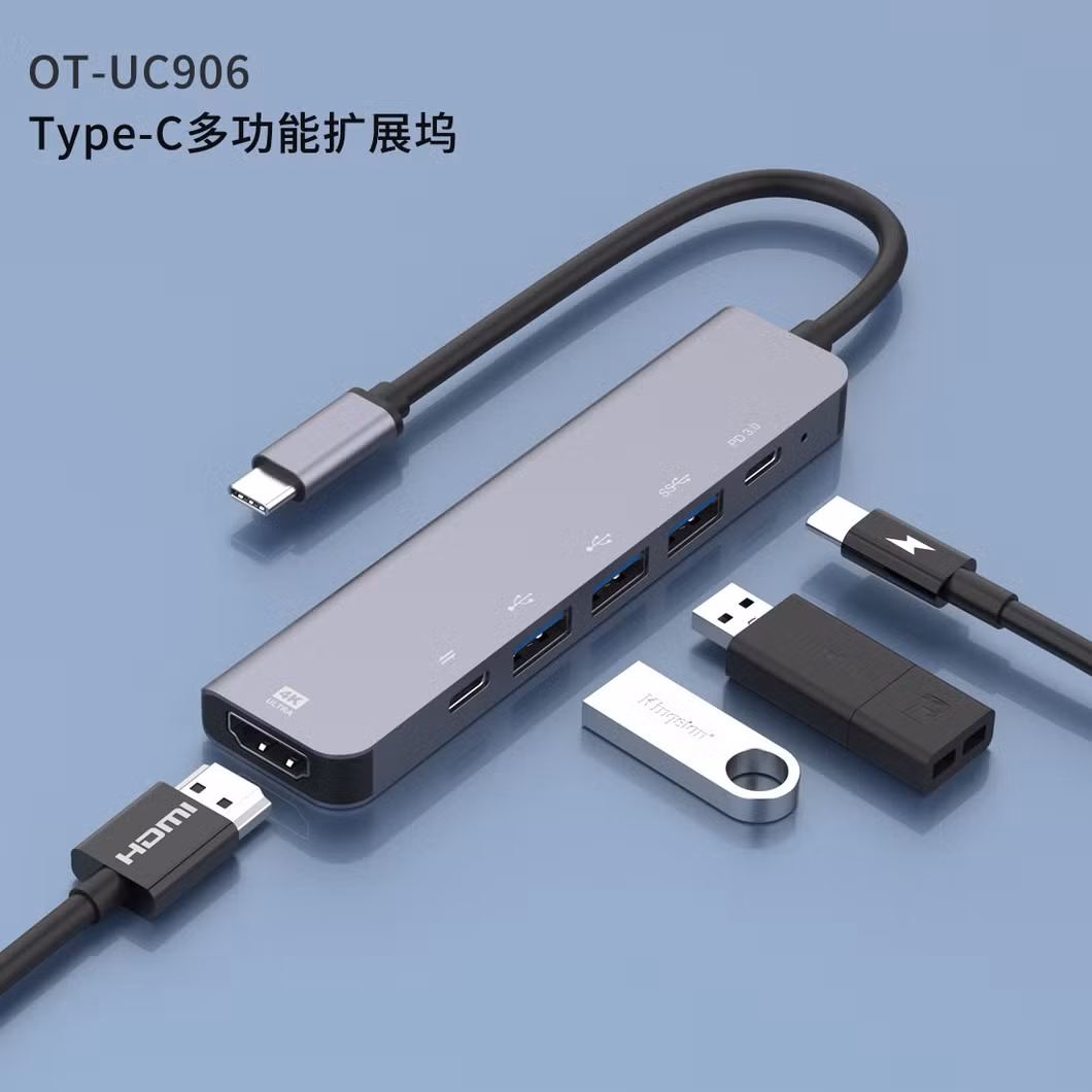 6 in 1 Type-C to Multi-Functional Docking Station 4K@30Hz HDMI+USB3.0+USB2.0*2+Type-C+Pd