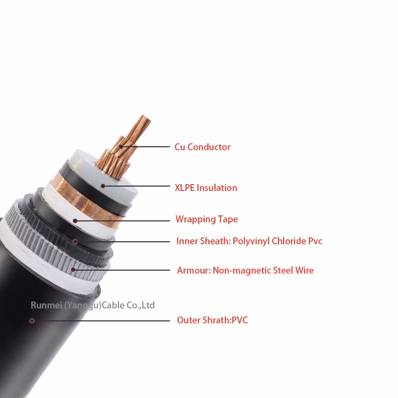10kv to 35kv Single 1and 3 Core Copper Aluminum Cu Al XLPE Insulated PVC Sheath Yjl Armored Medium High Voltage Power Cable