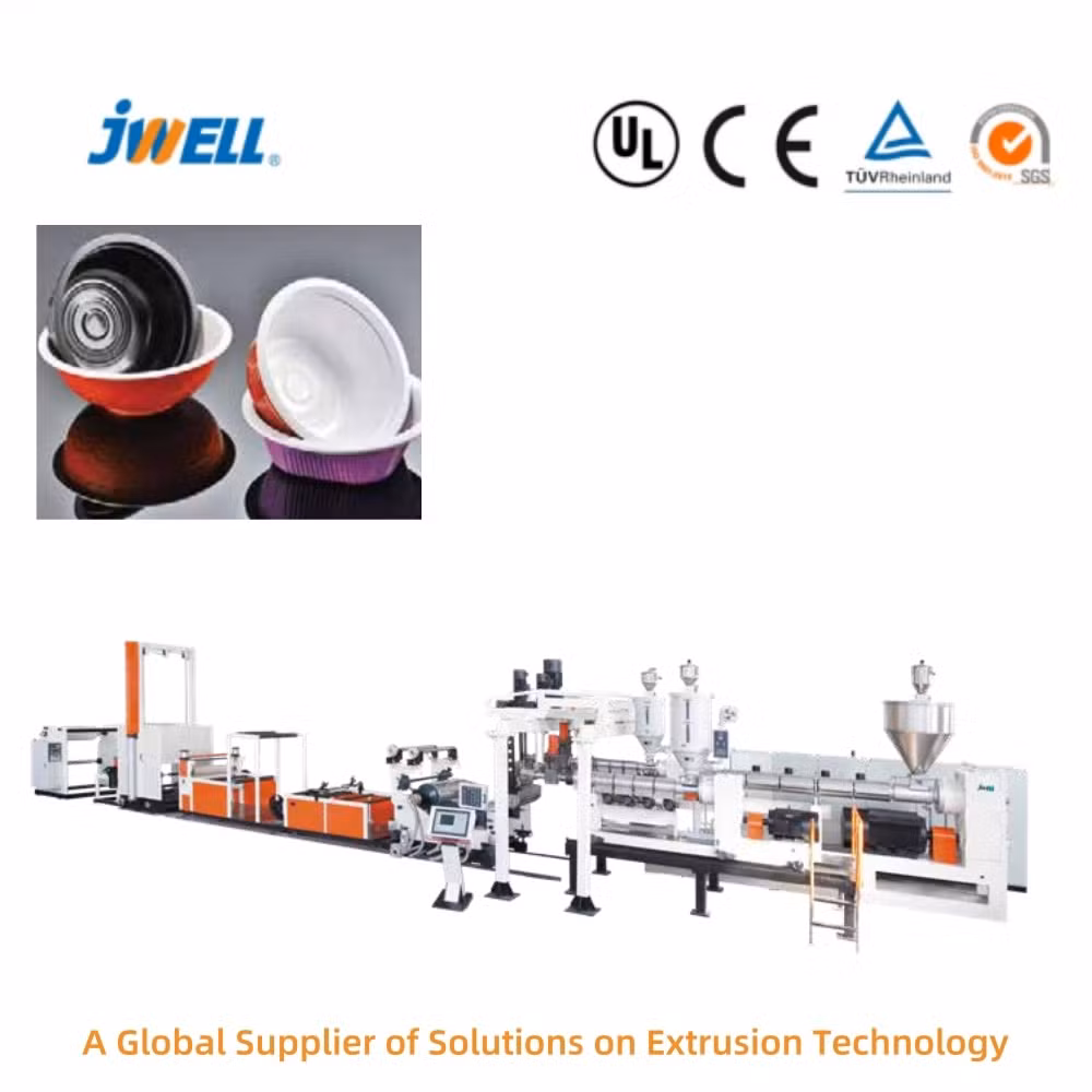 Jwell Plastic Thermoforming Food Grade Thermoformed Polystyrene Roll Rigid Extruded PP PS Sheet Making Machine for Blister Packaging Container Cup Seed Tray