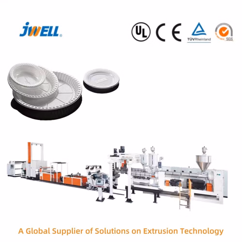 Jwell Plastic Thermoforming Food Grade Thermoformed Polystyrene Roll Rigid Extruded PP PS Sheet Making Machine for Blister Packaging Container Cup Seed Tray