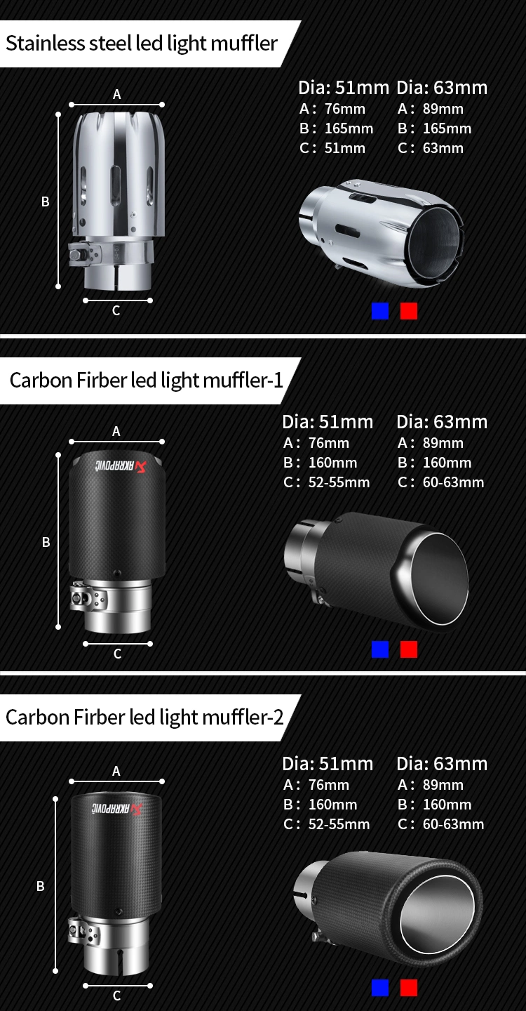 SS304 LED Light Exhaust Tips/Exhaust Tail Pipe/Exhaust Muffler