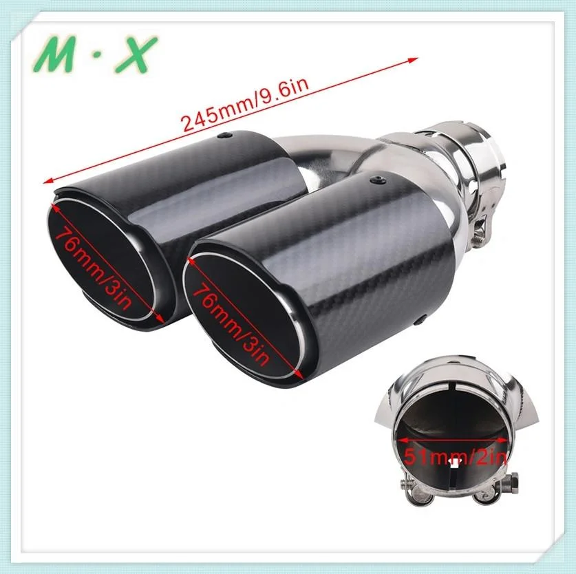 Car Universal Customized Logo Straight Edge Pipe Glossy Black Carbon Fiber Exhaust Tip Muffler Pipe