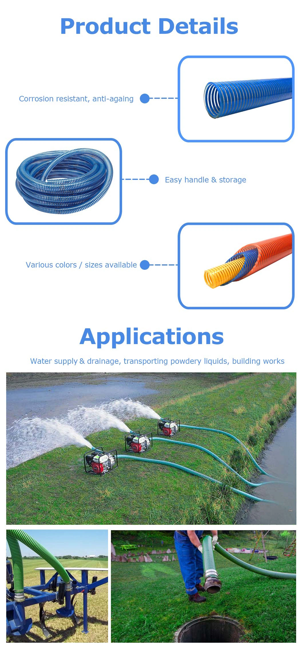 Flexible PVC Suction Water Hose/Corrugated Pipe