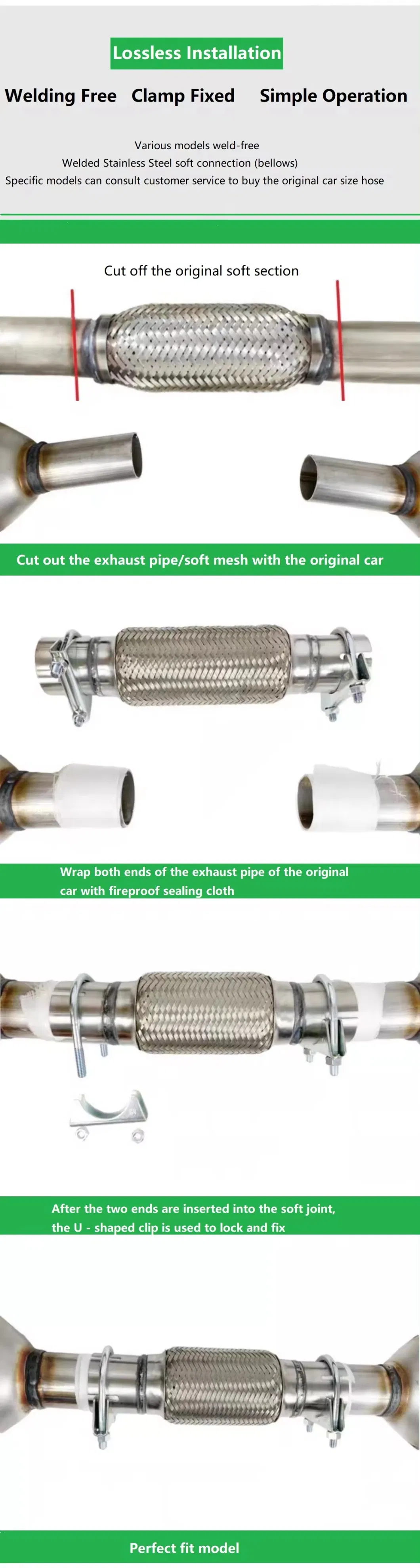 Exhaust Flexible Pipe Tube Repair Flexi Joint Tile Connector Muffler Corrugation