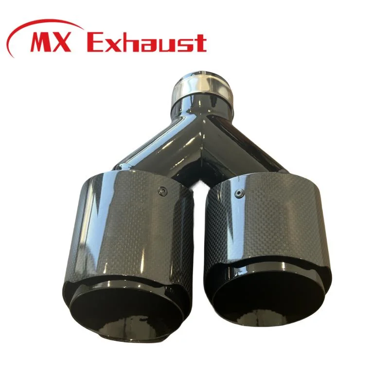 Car Universal Customized Logo Straight Edge Pipe Glossy Black Carbon Fiber Exhaust Tip Muffler Pipe