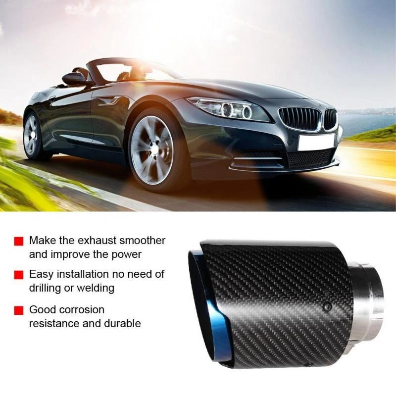 Car Universal Customized Logo Straight Edge Pipe Glossy Black Carbon Fiber Exhaust Tip Muffler Pipe