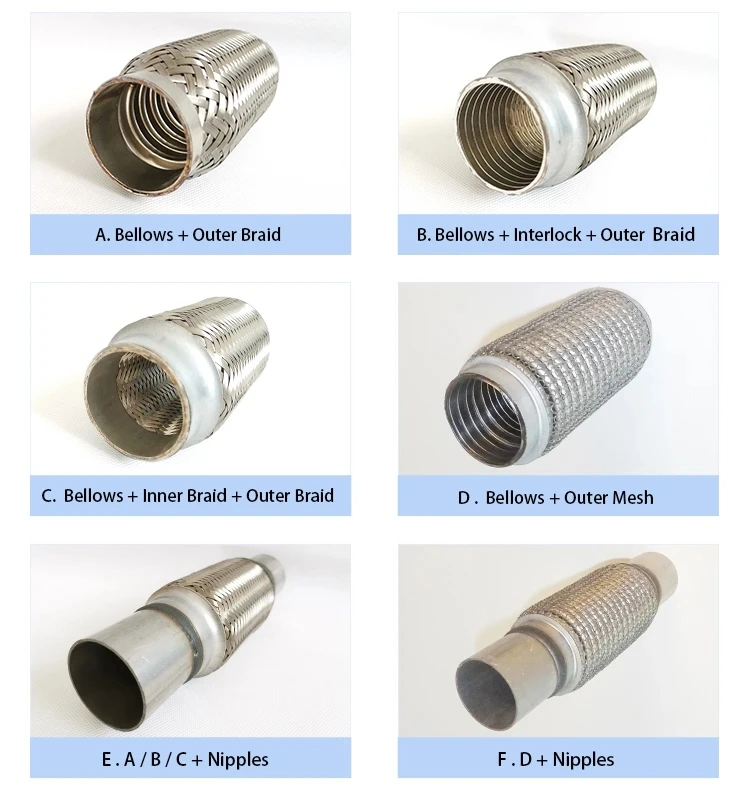 2&quot; 2.5&quot; 3&quot; Inch 200mm Length Exhaust Stainless Steel Braid Flex Pipe Flexible Exhaust Joint Pipe Coupling with Extention