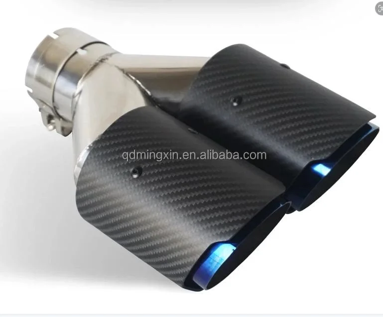 Car Universal Customized Logo Straight Edge Pipe Glossy Black Carbon Fiber Exhaust Tip Muffler Pipe