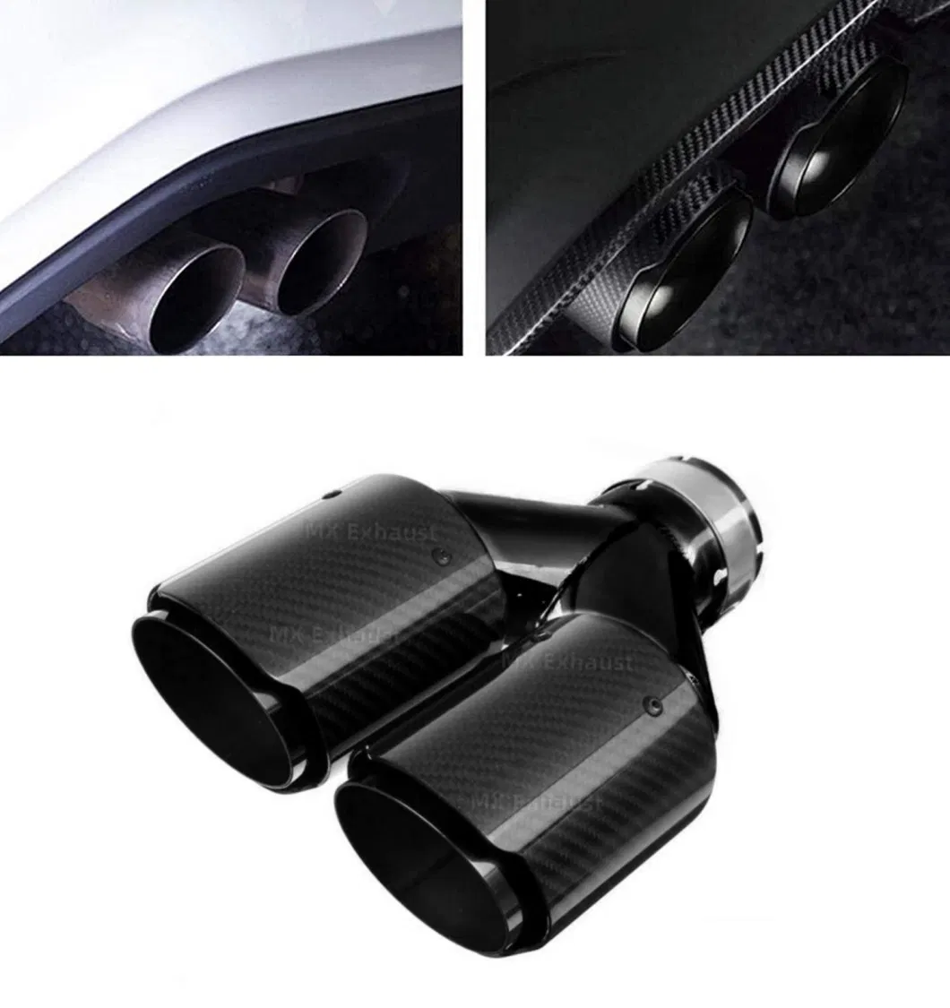 Car Universal Customized Logo Straight Edge Pipe Glossy Black Carbon Fiber Exhaust Tip Muffler Pipe