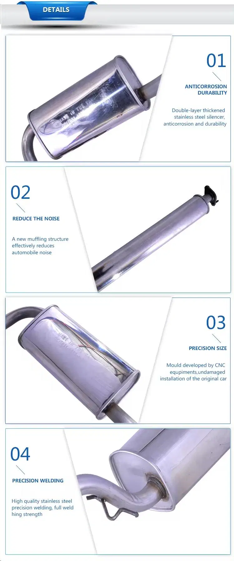 Yueyang Stainless Steel Exhaust Pipe for Jianghuai Refine Series Muffler