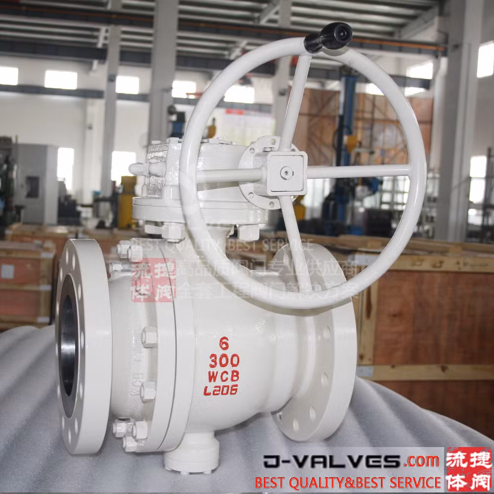 J-Valves API6d Cast Steel/Wcb/Carbon Steel/Stainless Steel CF8/CF8m/A105/F304/F316/ 2PC Flanged Pipeline Trunnion Mounted Ball Valve with Worm Gear