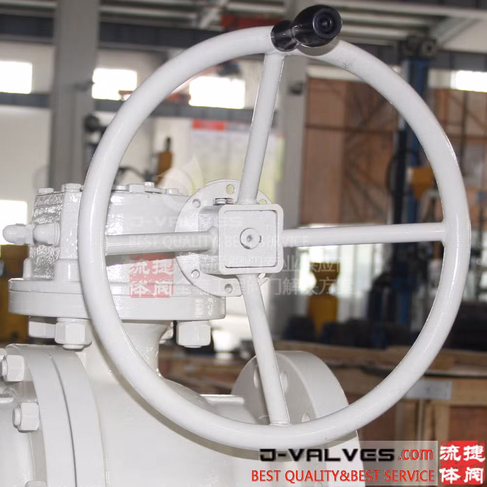 J-Valves API6d Cast Steel/Wcb/Carbon Steel/Stainless Steel CF8/CF8m/A105/F304/F316/ 2PC Flanged Pipeline Trunnion Mounted Ball Valve with Worm Gear