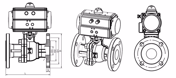 Covna DN50 Pn16 ANSI Class 1500 Stainless Steel Flanged Pneumatic Ball Valve Poppet Mechanical Pneumatic Valve