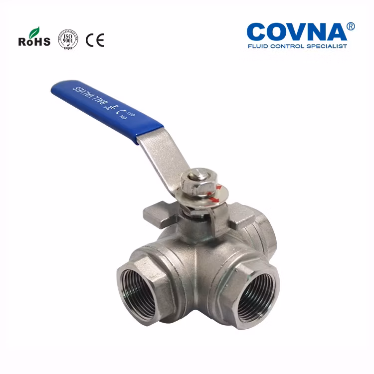DN15 T Port Pn64 High Pressure NPT Threaded Ss 304 Lever Operated 1/2 Thread Three Way Ball Valve