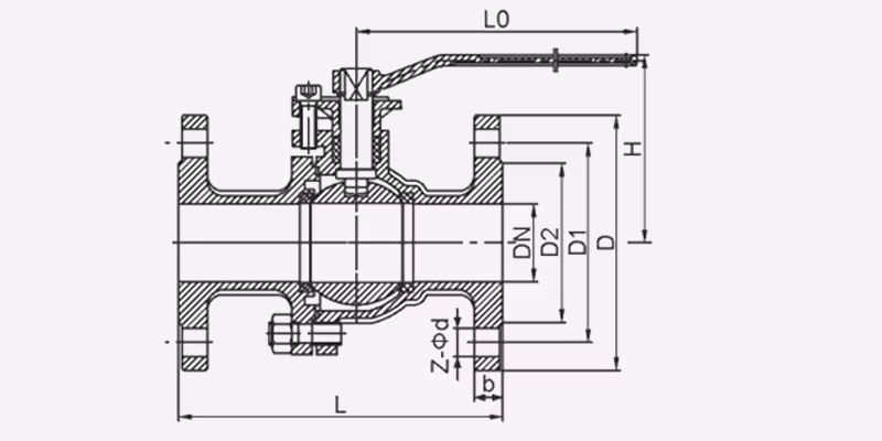 API 6D Trunnion Ball Valve, Two-Piece Flange Connection, Cast Iron and Stainless Steel