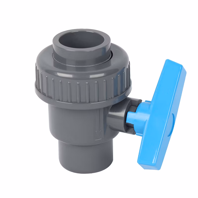 Best Plastic Grey Body Blue Handle Single Union PVC Ball Valve for Irrigation