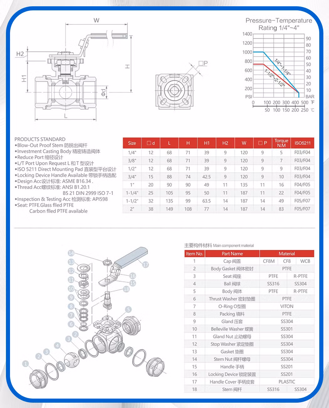 Stainless Steel Industrial Manual Fixed Tee Ball Valve for Water/Air/Oil/Gas/Liquid