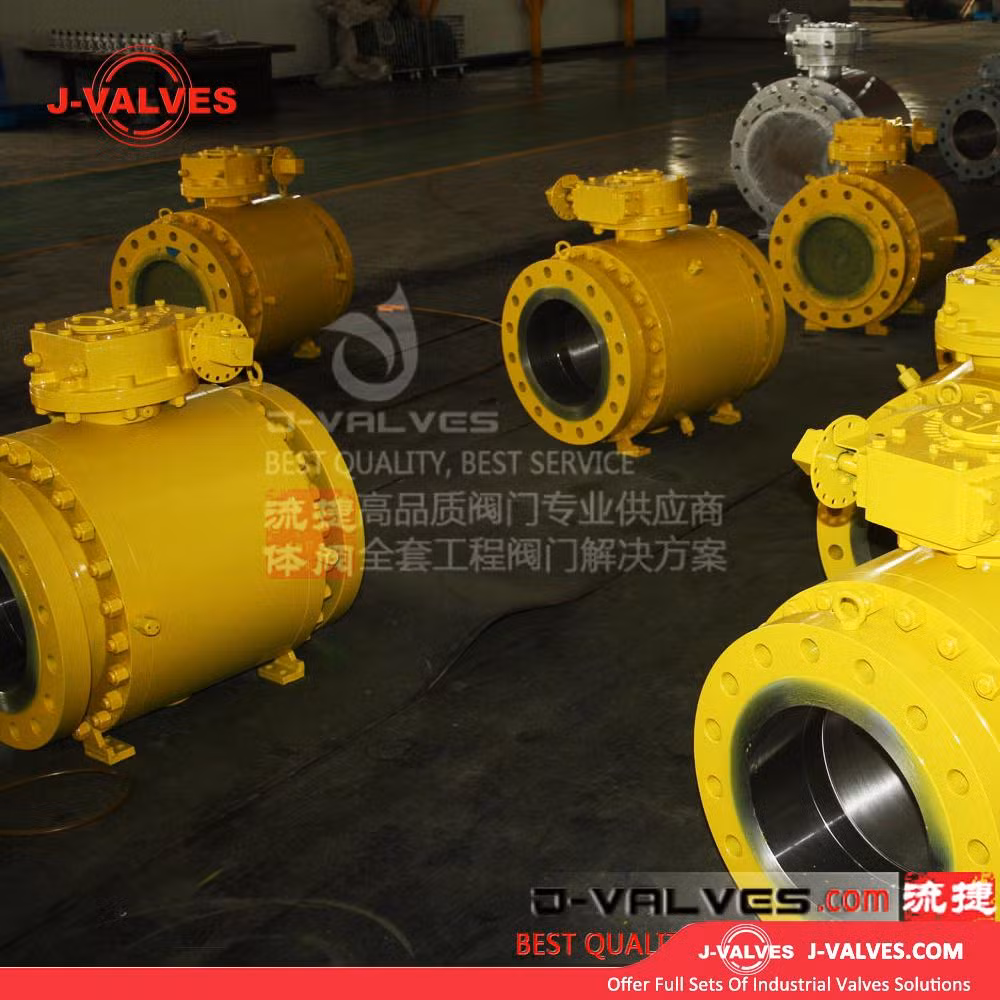 J-Valves Forged Steel A105 3PC Trunnion Mounted Ball Valve 900lb Worm Gear Operated