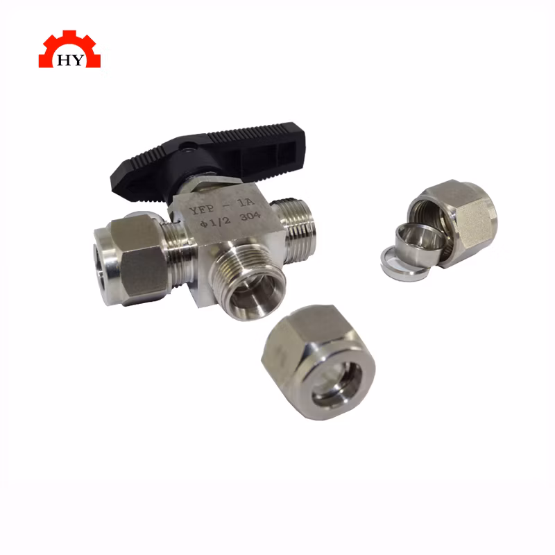 Hot Sale 1/2 Inch Od Small Stainless Steel SS304 SS316 3000 Psi 3 Way Double Ferrules Instrument Ball Valve
