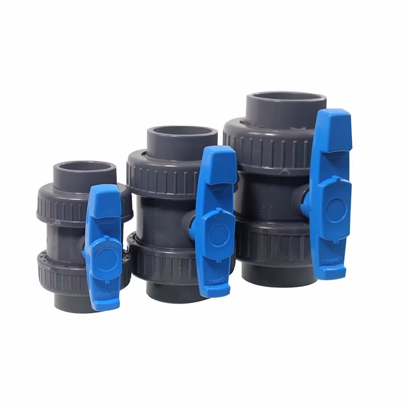 Best 2 Inch Grey Body Blue Boat Handle Female Double Union PVC Ball Valve for Agricultural Irrigation