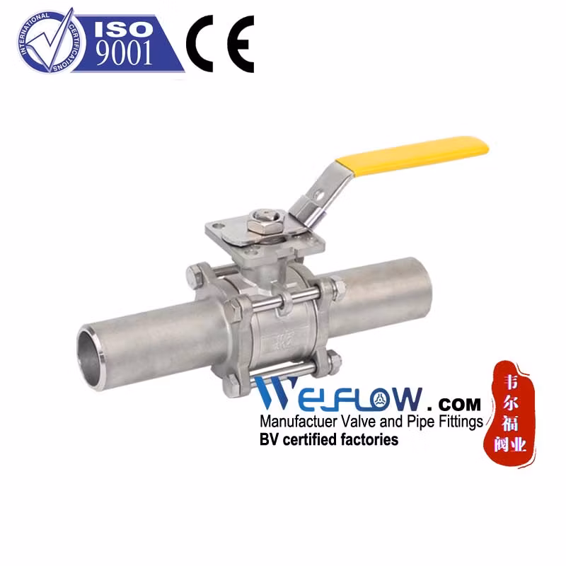 3PC Ball Valve Long Bw Ends Lock Lever Handle