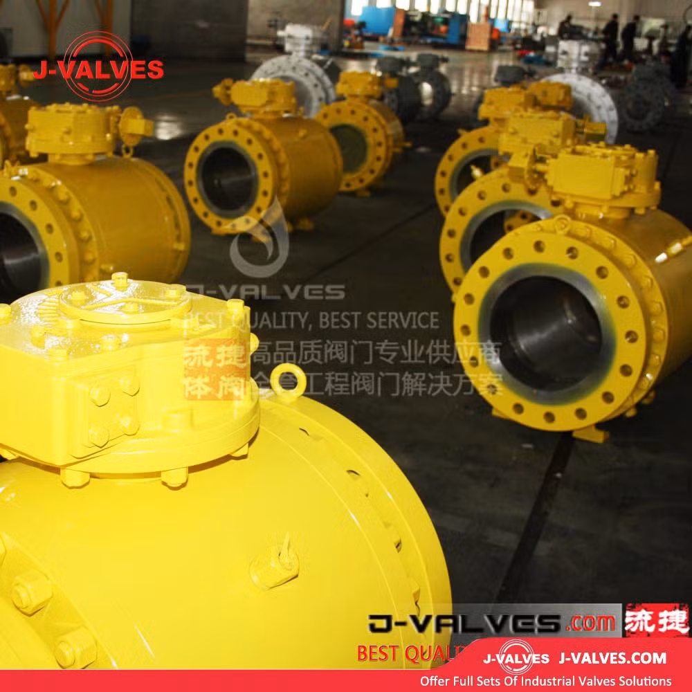 J-Valves Forged Steel A105 3PC Trunnion Mounted Ball Valve 900lb Worm Gear Operated
