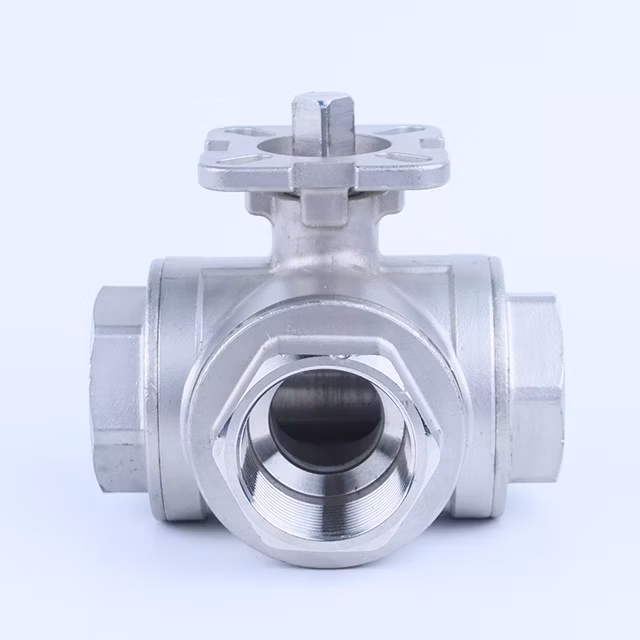 DN15 T Port Pn64 High Pressure NPT Threaded Ss 304 Lever Operated 1/2 Thread Three Way Ball Valve UPVC/Brass/Stainless