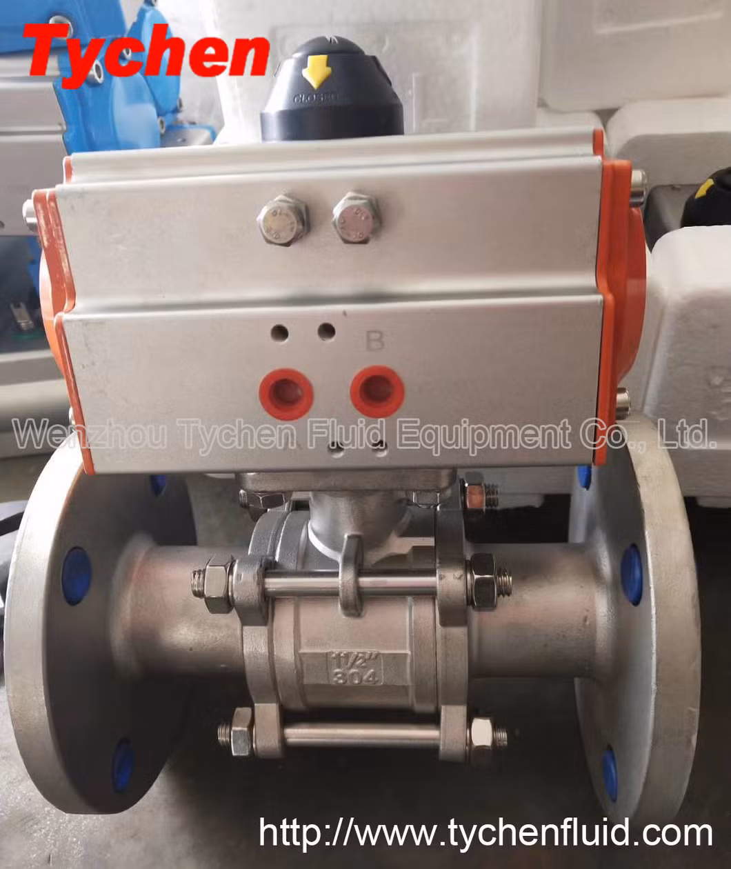 Pneumatic Actuator 3PC Flanged Ball Valve 2 Inch SS304