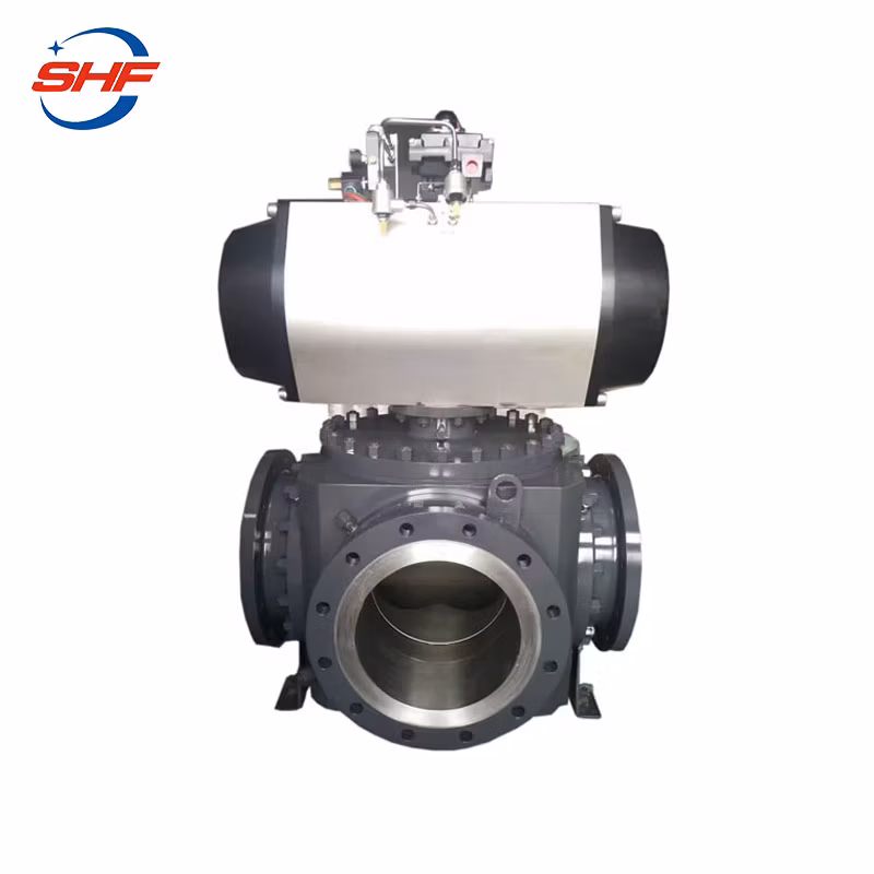 DN150 6 Inch 3 Way Double Flanged Stainless Steel Ball Valve with Pneumatic Actuator