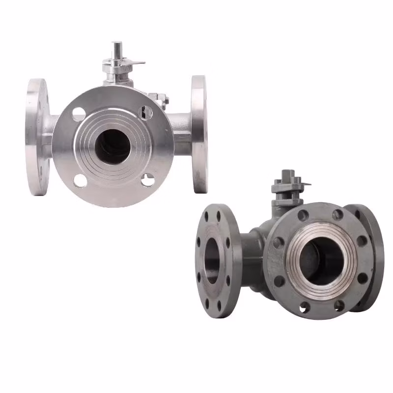 Steam Stainless Steel Three-Way Flange Ball Valve Body Lt Type Gas Electric Cast Flange Large Diameter