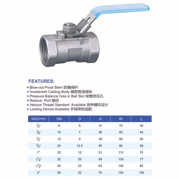 316 Stainless Steel Reduced Port 1000wog with Lockable Handle 1-PC Type Water Ball Valve