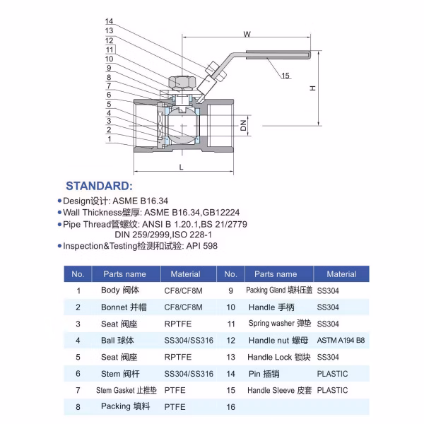316 Stainless Steel Reduced Port 1000wog with Lockable Handle 1-PC Type Water Ball Valve