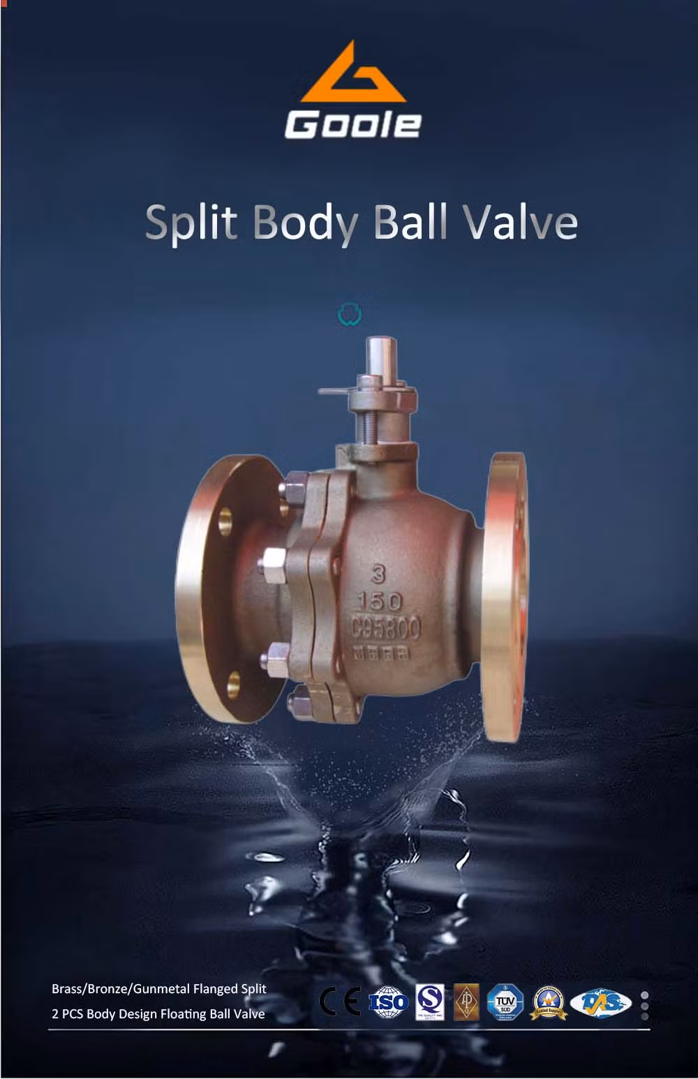 Brass/Bronze /Copper 2PCS Flanged Side Entry Floating Ball Valve