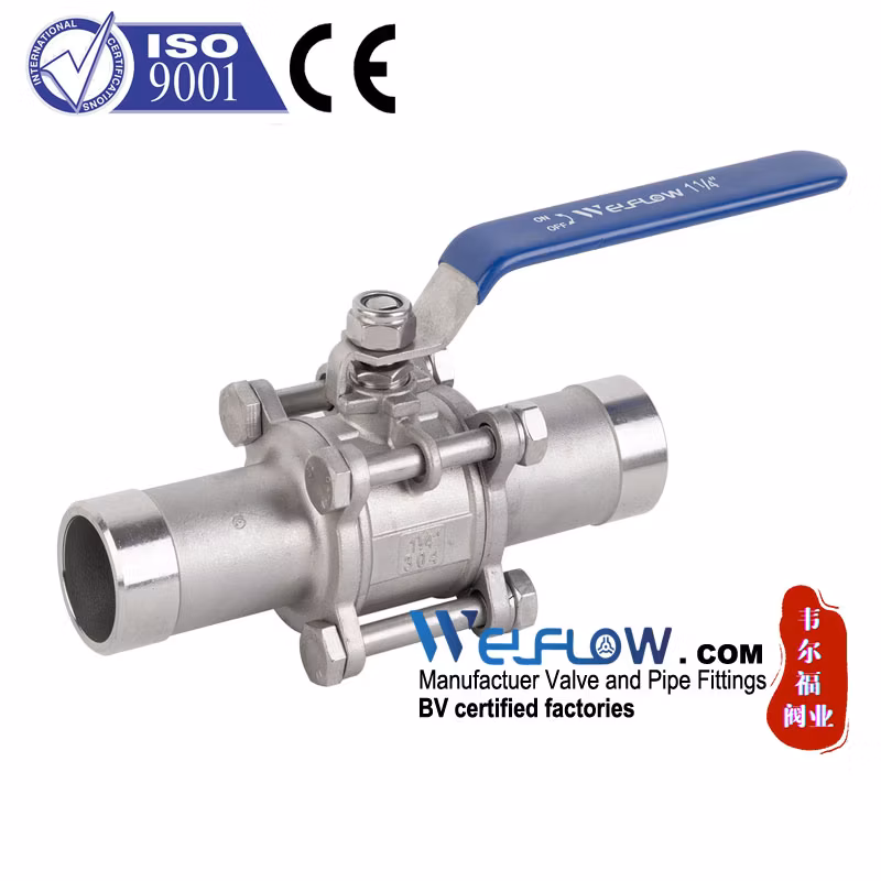 Stainless Steel 3PC Ball Valve Long Butt Welded Ends