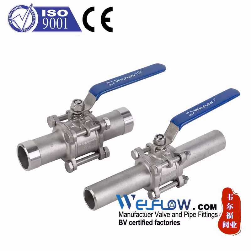 Stainless Steel 3PC Ball Valve Long Butt Welded Ends
