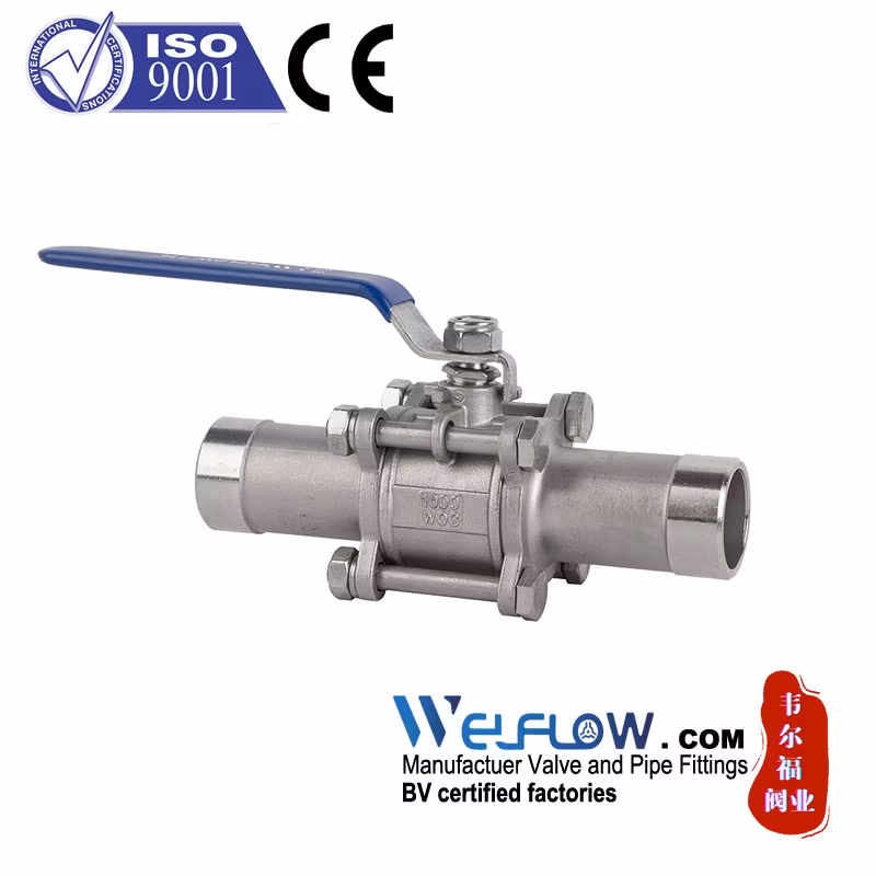 Stainless Steel 3PC Ball Valve Long Butt Welded Ends