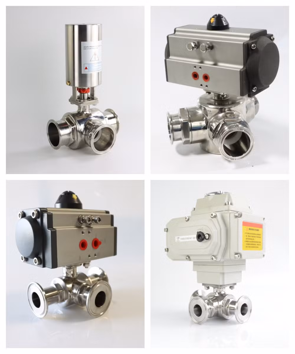SS316/304 Sanitary Soft Seated Air Actuated T Port Single Acting Ball Valve (JN-SBV-23 1002)