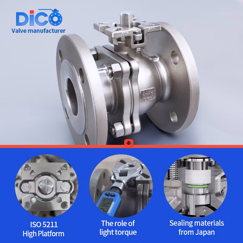 Dico DIN SS304 Side Entry with High Platform 2PC Flange Ball Valve