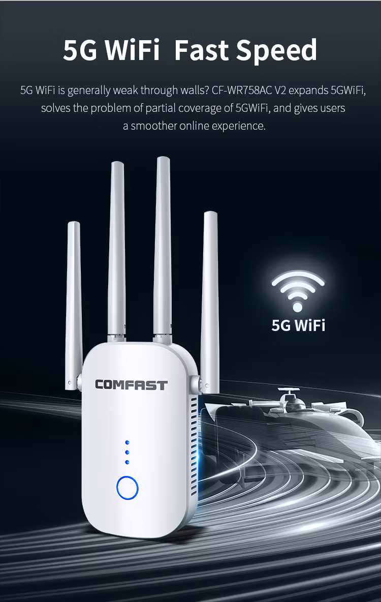 OEM/ODM Wireless 1200Mbps Long Range CF-Wr758AC 1200 5GHz Wi-Fi Antenna Network Signal Booster Extender 5g 1200m WiFi Repeater White