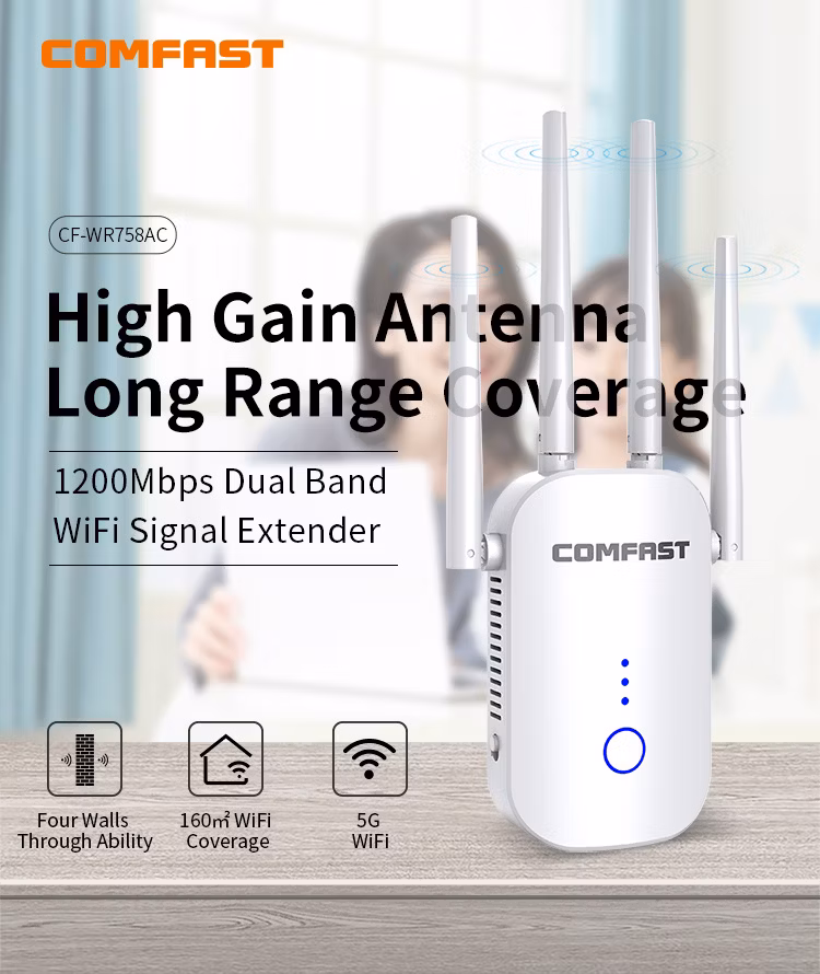 OEM/ODM Wireless 1200Mbps Long Range CF-Wr758AC 1200 5GHz Wi-Fi Antenna Network Signal Booster Extender 5g 1200m WiFi Repeater White