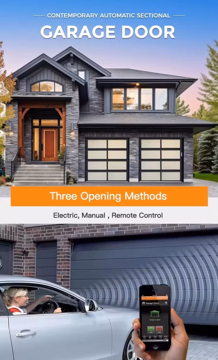 Residential Modern Flush Automatic Sectional Overhead Steel Garage Door for Homes