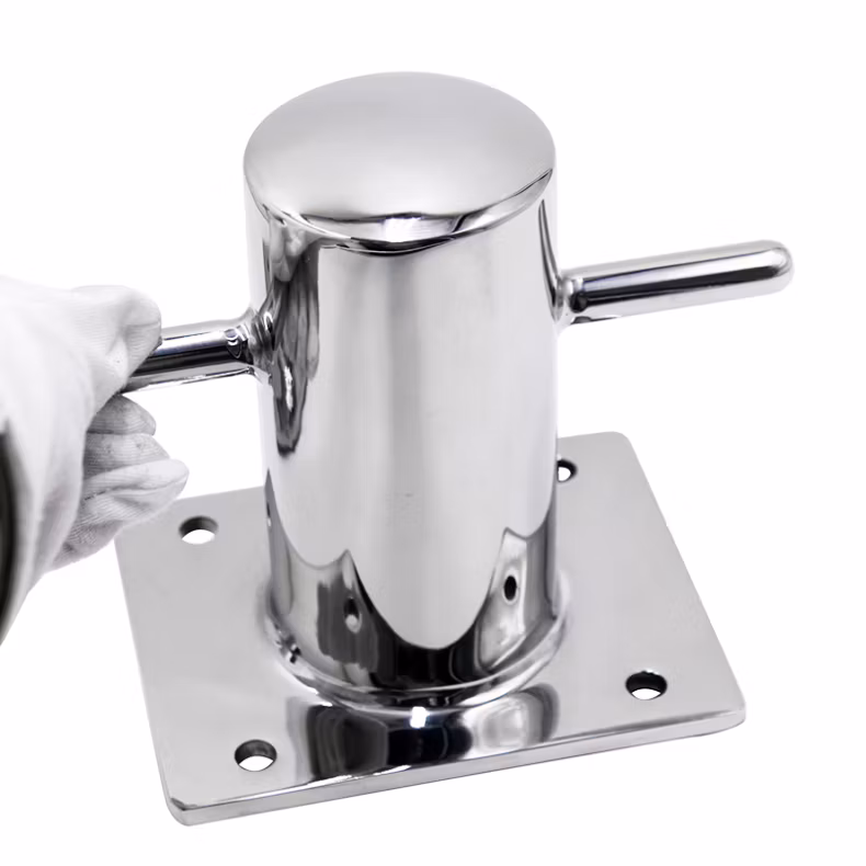 Customized Precision Casting 316 Stainless Steel Jetty Marina Hollow Base Cleat Single Cross Boat Dock Mooring Bitt Bollard