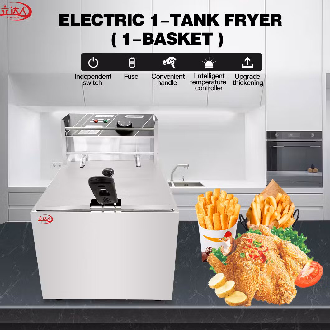CE Approved 2kw Hotel Amenities Commercial Stainless Steel One-Cylinder One-Basket Deep Fryer Could Able to Make Delicious Chips, Fired Chicken, Donut