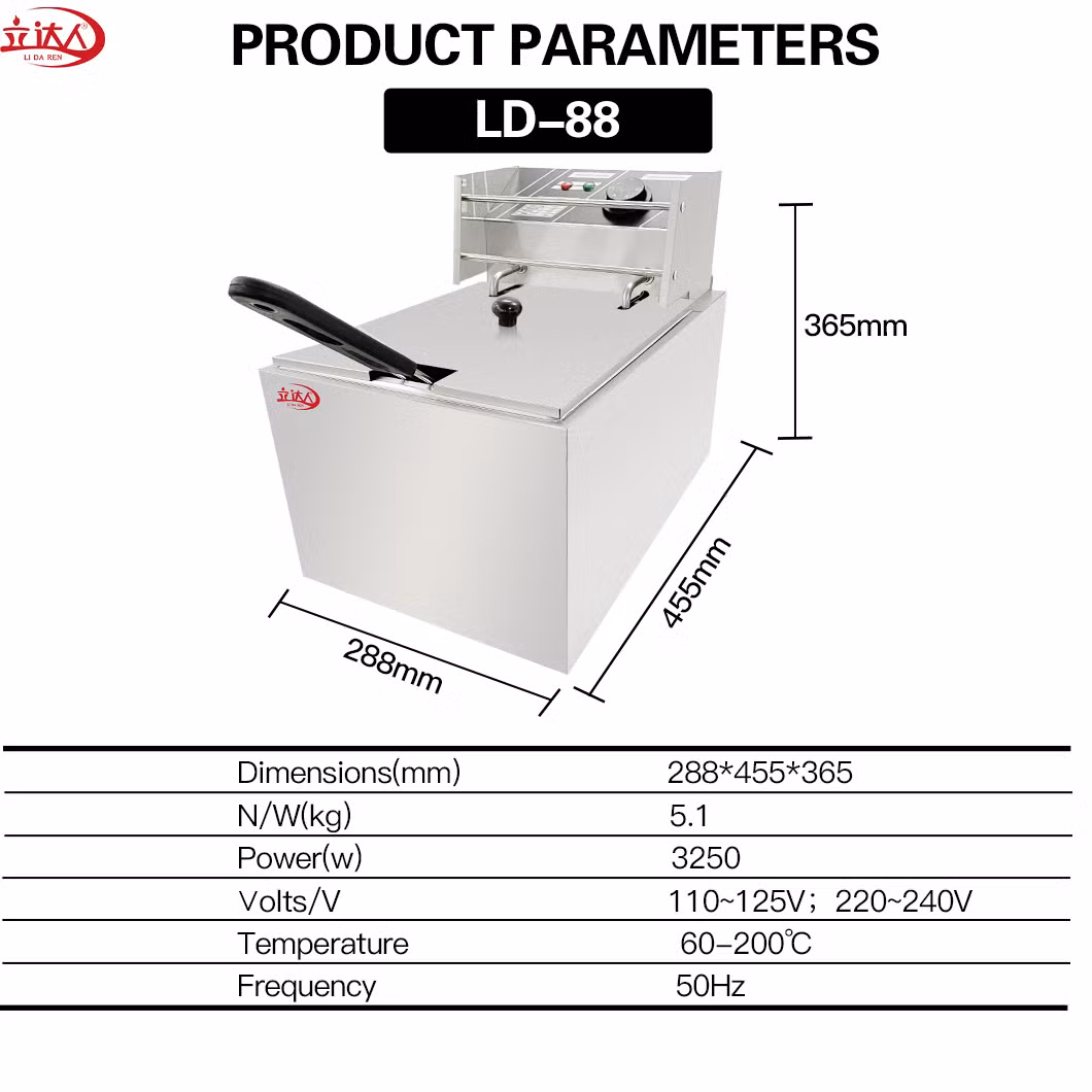 CE Approved 2kw Hotel Amenities Commercial Stainless Steel One-Cylinder One-Basket Deep Fryer Could Able to Make Delicious Chips, Fired Chicken, Donut