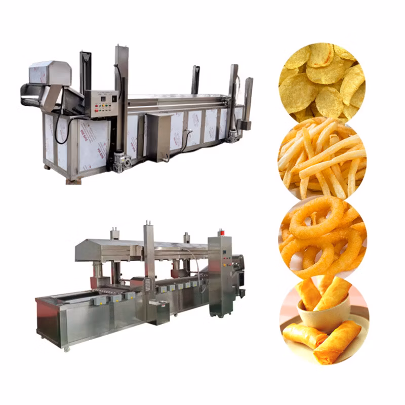 Industrial Gas Heating Chicken French Fries Deep Continuous Frying Machine Potato Banana Chips Electric Type Fryer Machine Price on Sale Food Snack Machinery